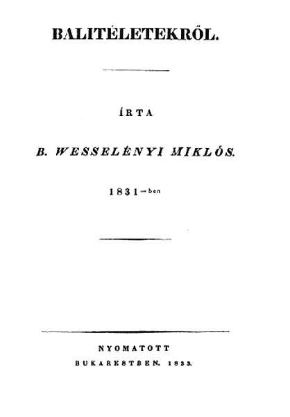 Wessel�nyi: Bal�t�letekr�l 
