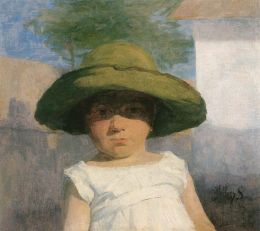 Kisl�ny nagy z�ld kalapban - 1900 k�r�l (Nagy�that� k�p)