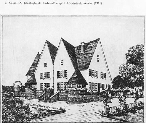 9. Kassa. A Jelz�logbank tisztvisel�telepi lak�h�z�nak egy n�zete (1911)