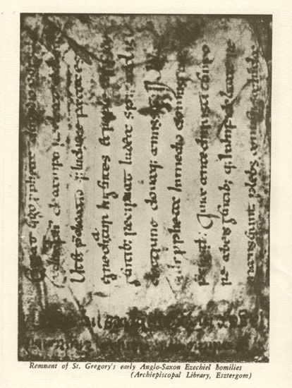 Remnant of St. Gregory's early Anglo-Saxon Ezechiel homilies (Archiepiscopal
Library, Esztergom) 