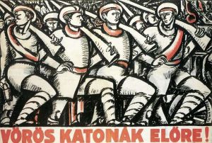Uitz B�la: V�r�s katon�k el�re - plak�t (1919)